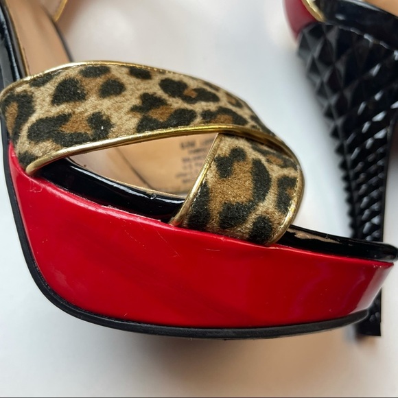 Nine & Co Cheetah Print Open Toe Spiked Stripper Heels - Picture 11 of 14